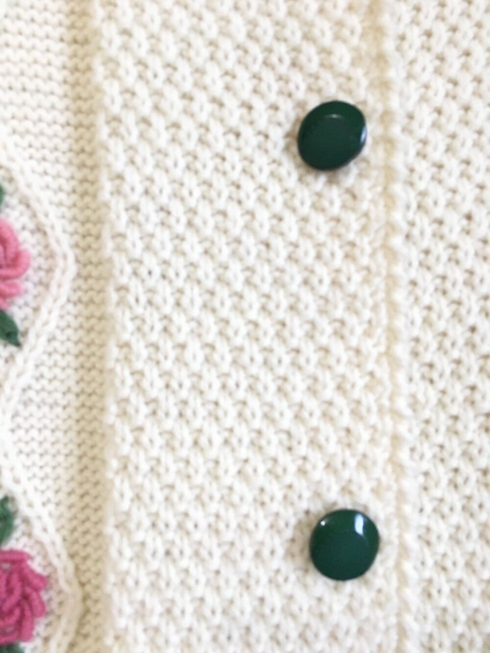 Vintage Hand-Knit 3D Rose Cardigan Sweater Cream Cottagecore Mori Kei - Picture 7 of 16